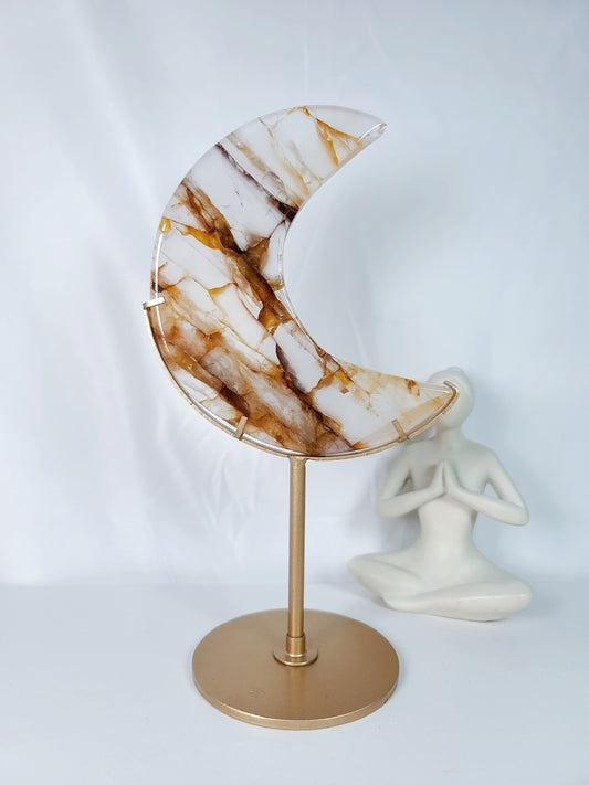 Hematoid Quartz Moon On Stand